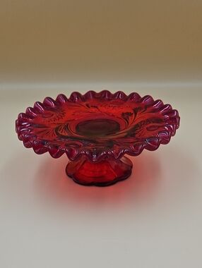Red Cupcake or Candle Ruffled Edge Pedestal Platter